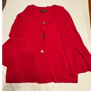 Jones New York Collection Woman Red Bell Sleeve Button Front Cardigan Sweater 3X